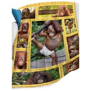 Jungle Monkey Flannel Blanket Green Leaf and Animal Blanket for Sofa Bed D2